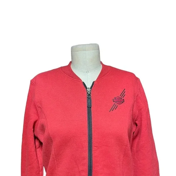 Harley Davidson Logo Embroidered Zip-Up Sweatshirt Jacket Red‎ Black Size Small - Picture 2 of 10